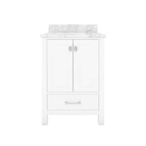 STYLE1 24 in. W x 22 in. D x 35 in. H Ceramic Sink Freestanding Bath Vanity in White with Carrara White Marble Top