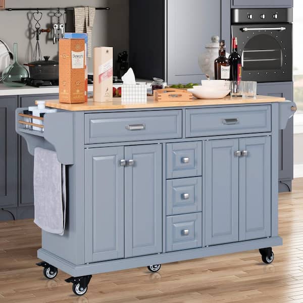 MDF Kitchen Cart in Gray with 4Door Spice Rack and Towel Rack