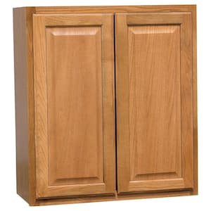 Hampton 27 in. W x 12 in. D x 30 in. H Assembled Wall Kitchen Cabinet in Medium Oak