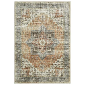 Taupe 6 ft. x 9 ft. Washable Distressed Floral Vintage Persian Area Rug