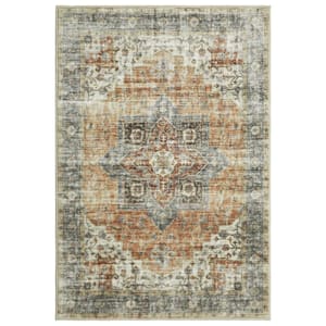 Taupe 2 ft. x 3 ft. Washable Distressed Floral Vintage Persian Area Rug