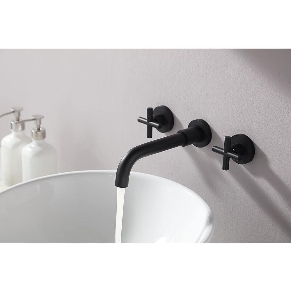 Double Handle Wall Mount Bathroom Faucet in Brass Matte Black, Rust and Cor