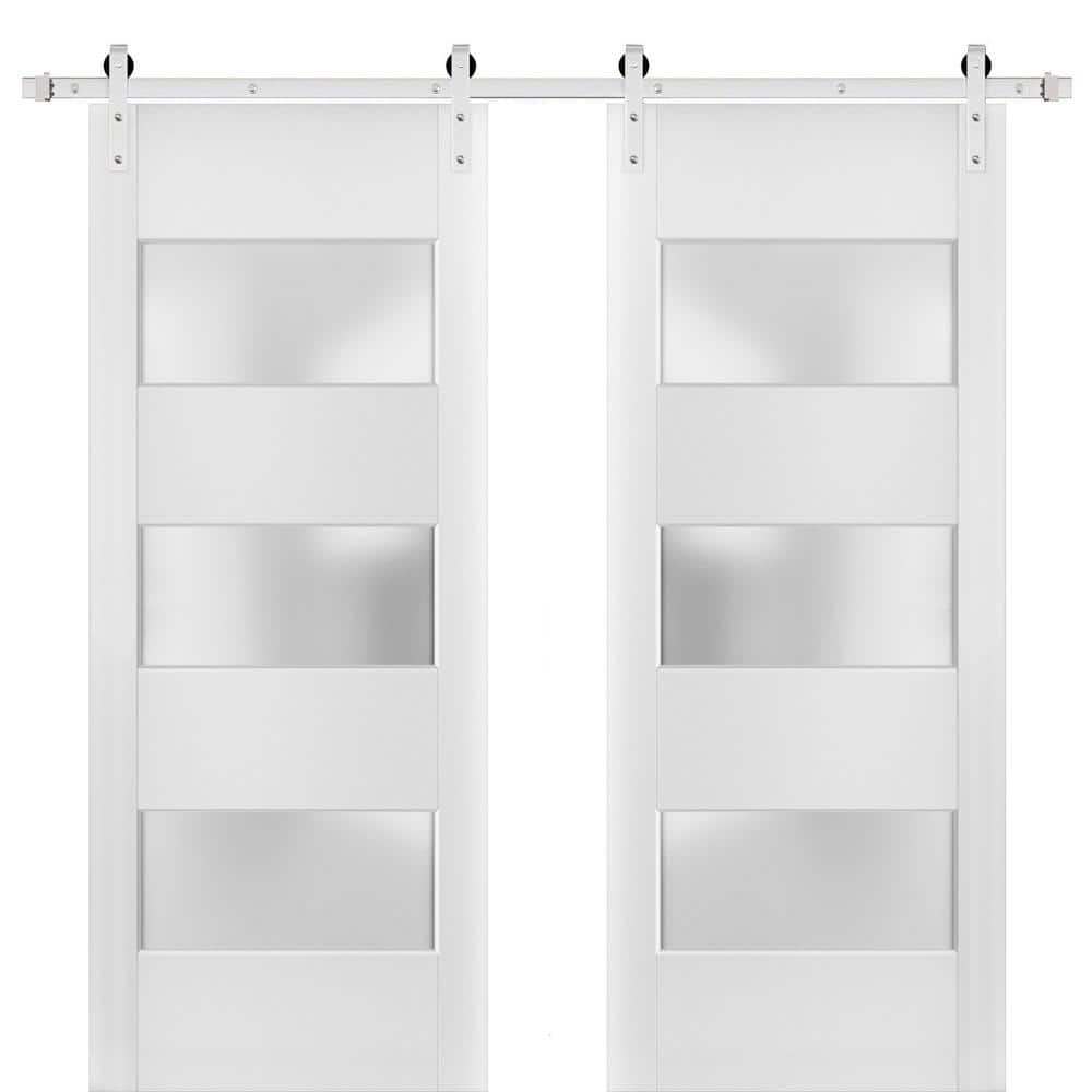 24 in. x 96 in. 2 Panel Frosted Glass White Solid Wood Sliding Barn Door with Hardware Kit price history on PriceWatchPro