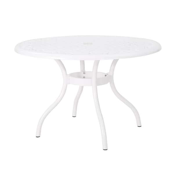 Noble House Phoenix White Round Aluminum Outdoor Patio Dining Table ...