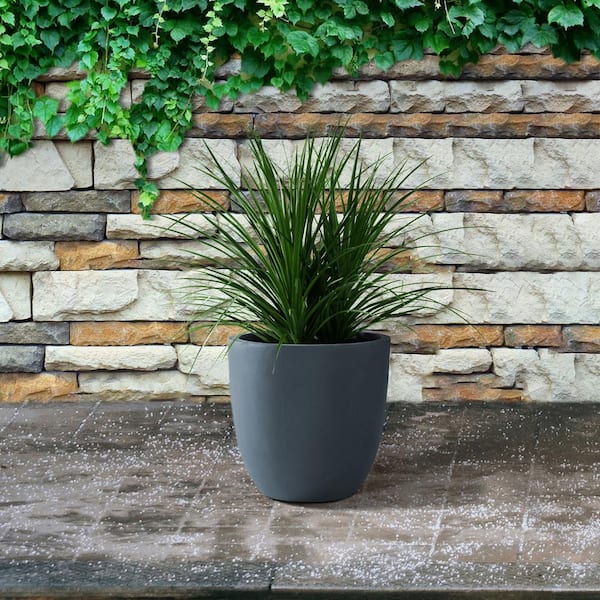 Large Black good Concrete Bowl with Green and Gold Interior