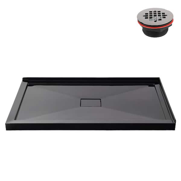 GB-2611-448-BL 60 in. x 36 in. Corner Acrylic Shower Pan Base in Glossy Black with Center Drain, Drain Included