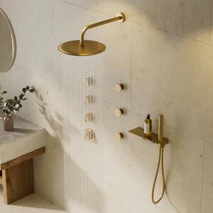 FlexiRain 7-Spray 12 in. Dual Wall Mount Fixed and Handheld Shower Head 2.5 GPM in Brushed Gold with Rough-in Valve