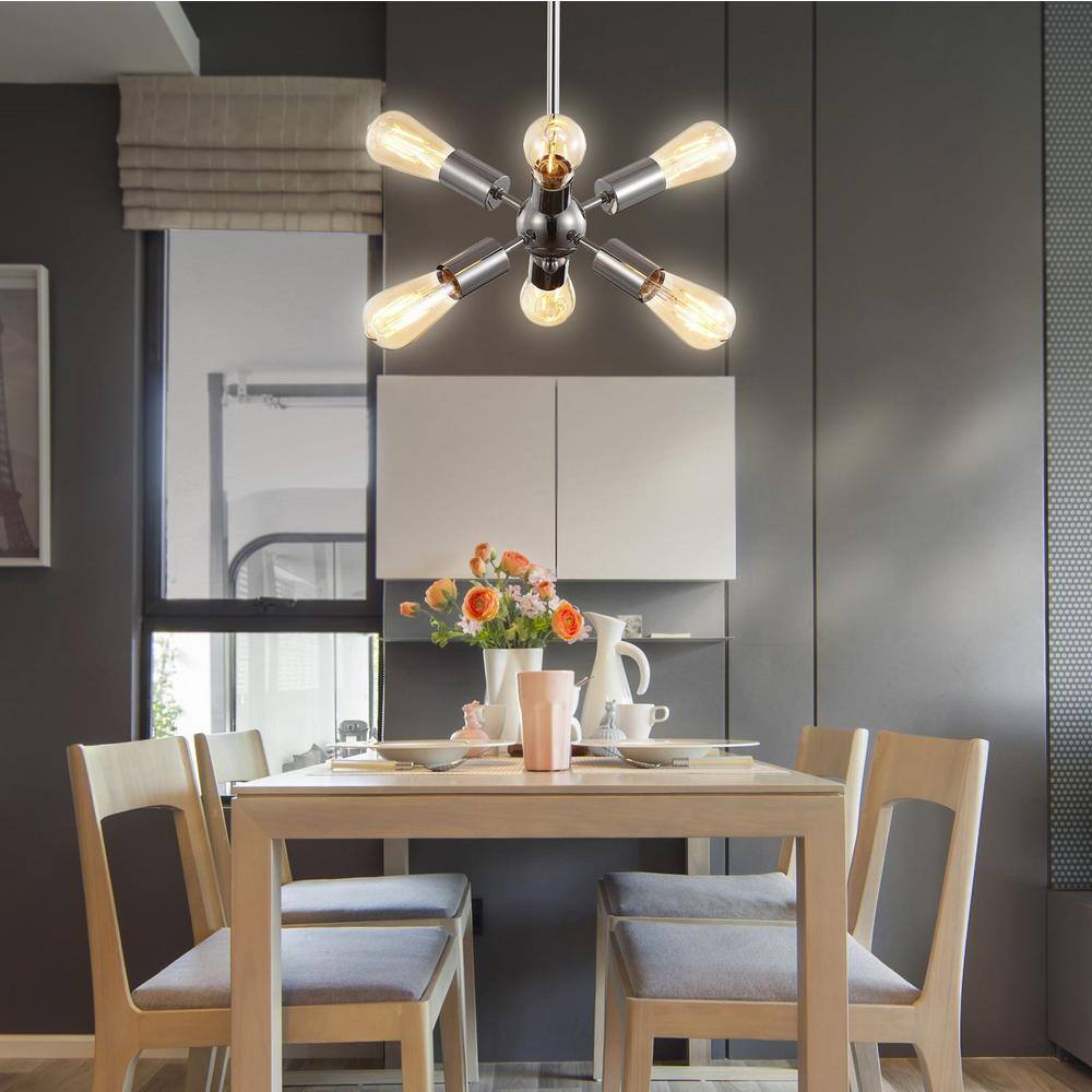 Adjustable Nickel Sputnik Chandelier with LED Bulbs