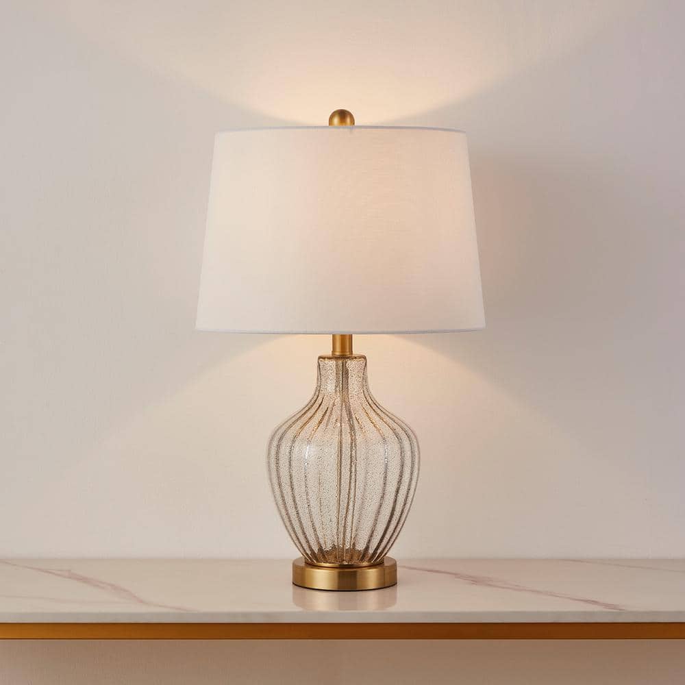 KAWOTI 23 in. Clear Glass Antique Brass Handcrafted Table Lamp with Rotary Switch 21267 - The Home Depot