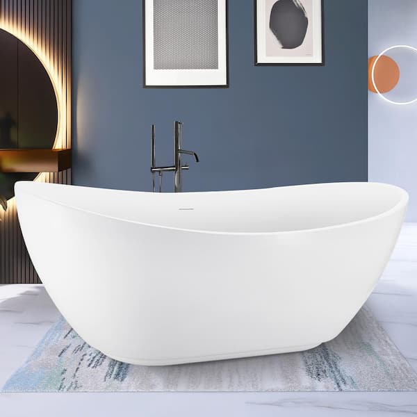 UPIKER Modern 62 in. Acrylic Double Slipper Freestanding Flatbottom Bathtub in. Glossy White