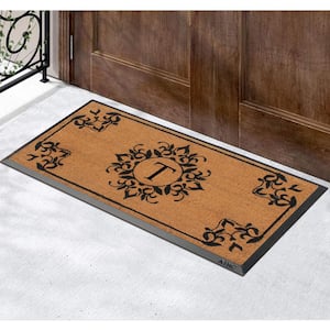 A1HC Beige 24 in. x 48 in. Rubber and Coir Hand-Crafted Outdoor Durable Monogrammed T Door Mat