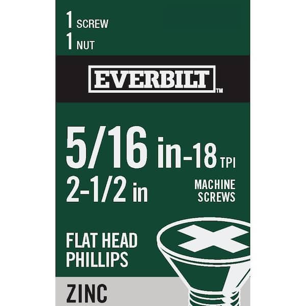 Everbilt 5/16 in.-18 x 2-1/2 in. Phillips Flat Head Zinc Plated Machine Screw