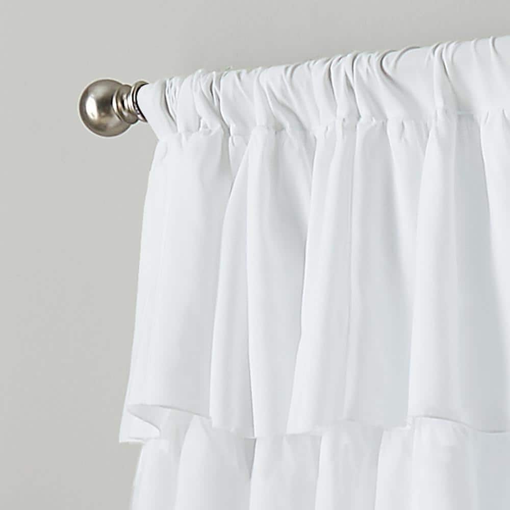 White Ruffled Light-Filtering Polyester Kids Curtain Panel, 42" x 95"