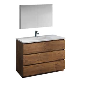 Lazzaro 48 in. Modern Bathroom Vanity in Rosewood with Vanity Top in White with White Basin and Medicine Cabinet