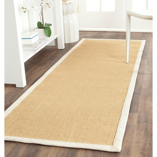 Natural Fiber Maize/Wheat 3 ft. x 8 ft. Border Runner Rug