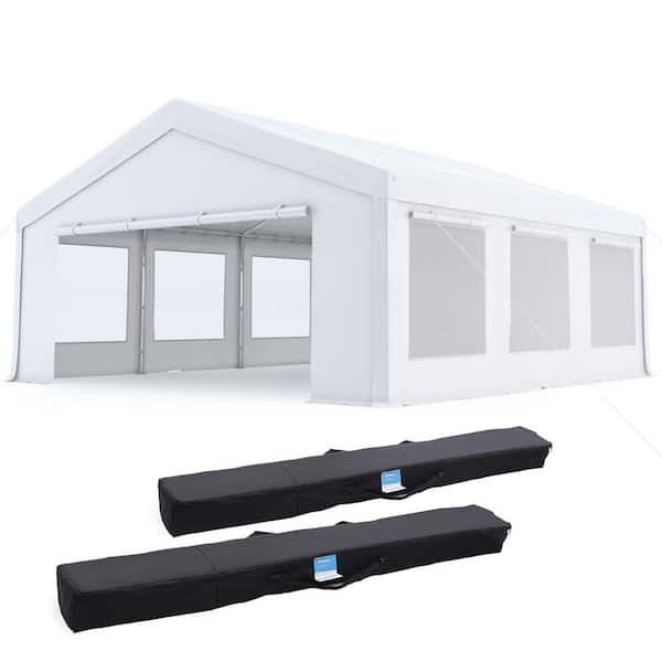 20 ft. x 20 ft. White Heavy Duty Outdoor Canopy Tent with Mesh Windows for Parties, Weddings, and Events