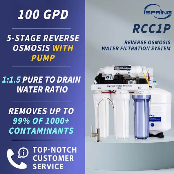 5-Stage 100 GPD Reverse Osmosis Water Filtration System with Booster Pump 3.2 Gallon Tank and Brushed Nickel Faucet