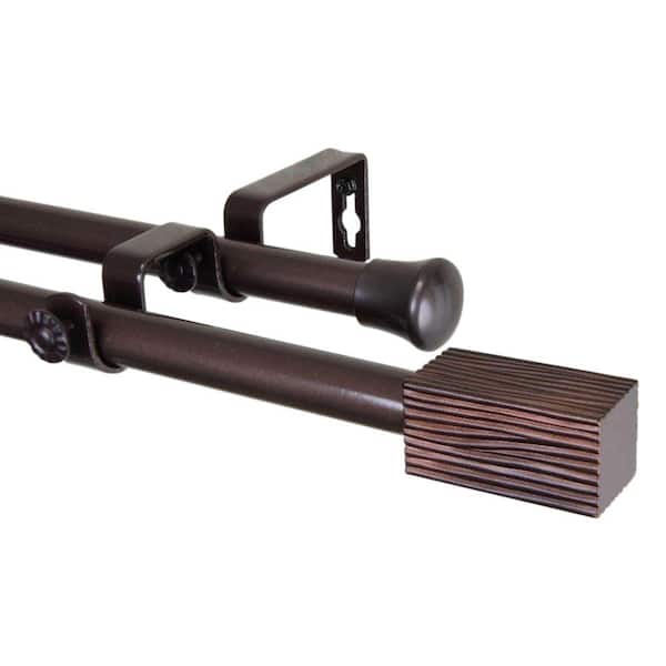 Rod Desyne 28 in. - 48 in. Cocoa Telescoping Double Curtain Rod Kit with Alder Finial