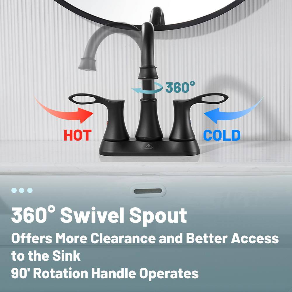 Matte Black Stainless Steel 4-Inch Centerset Bathroom Faucet with Drain Kit