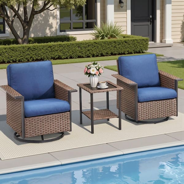 Buenaola 3-Piece Brown Wicker Outdoor Rocking Chair with