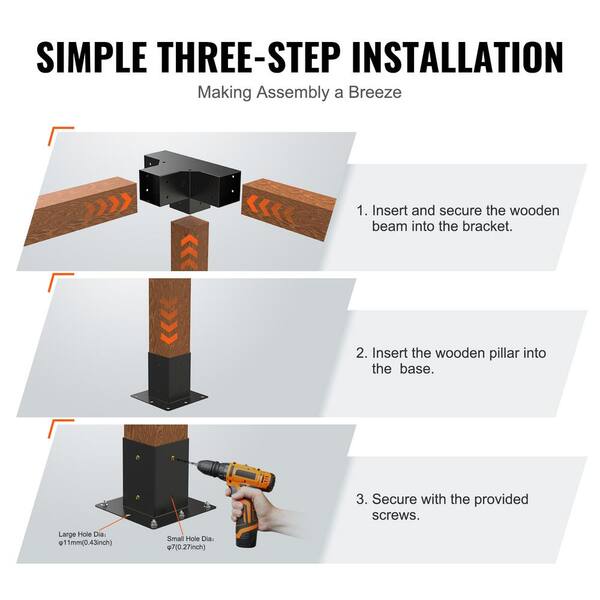 thumbnail image 2 of 4x4 Pergola Brackets For 4-Leg Basic Structure, 3-Way 90 Angle Brackets 4pcs 4x4 Post Base 4pcs Crossbeam Outdoor Garden Small 4x4 Pergola Patio Frame Kit 2 of 13