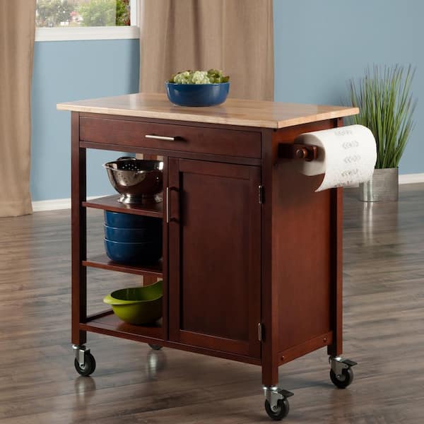 Marissa Walnut Kitchen Cart with Towel Rack