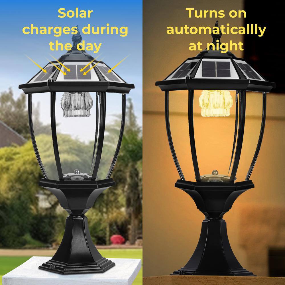 Black Aluminum Solar Post Light with Clear Glass