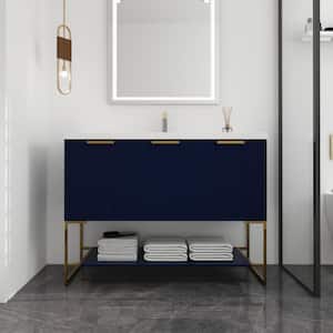 48 in. W x 18.1 in. D x 35 in. H Single Sink Freestanding Bath Vanity in Navy Blue with White Resin Top