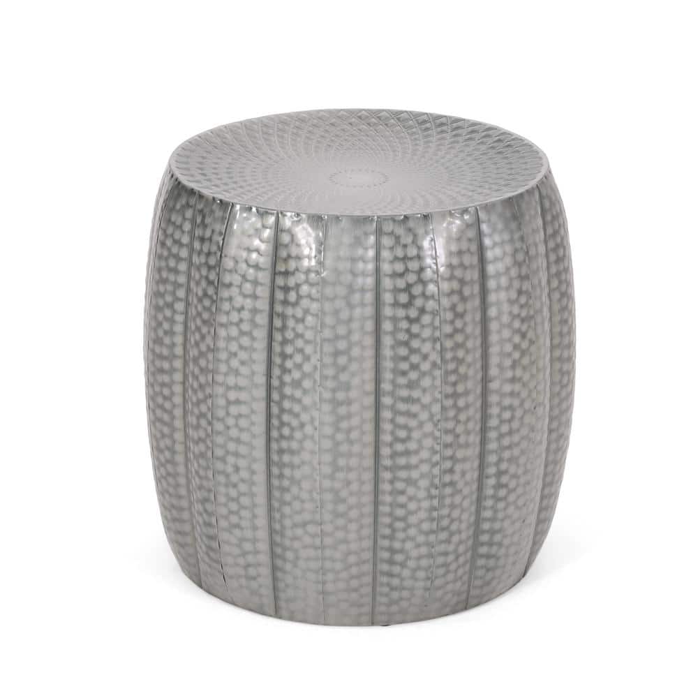 Metal Drum End Table, Silver
