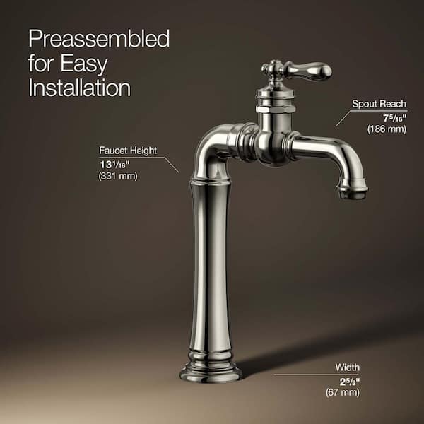 KOHLER Artifacts Gentleman's Single-Hole Single-Handle Bathroom Faucet in Vibrant Brushed Nickel