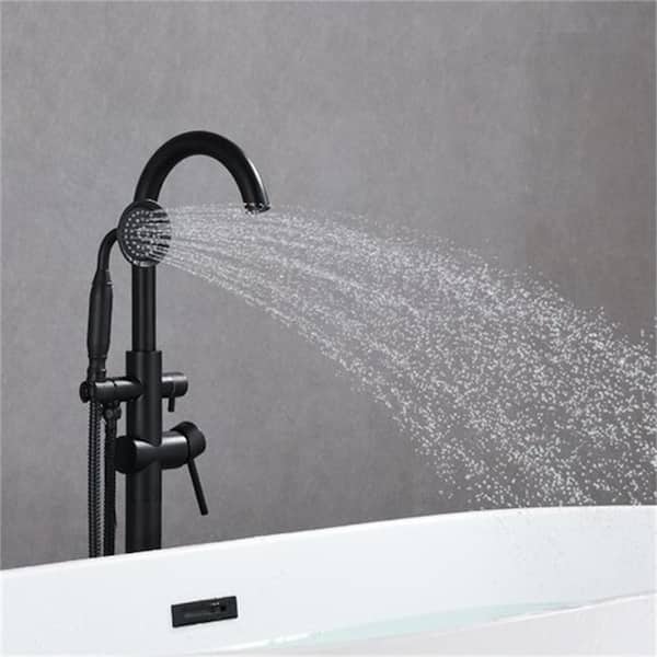 Single-Handle Floor Mounted Tub Filler Trim Claw Foot Freestanding Tub Faucet with Hand Shower in Matte Black