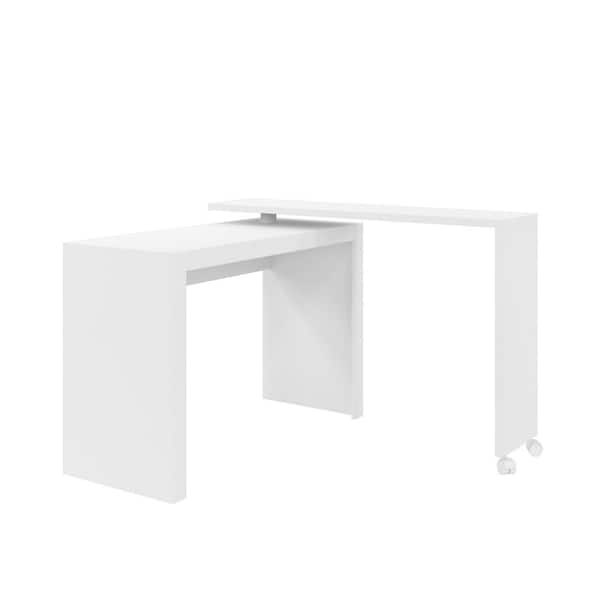 Manhattan Comfort 48 in. L-Shaped White Computer Desk with Wheels