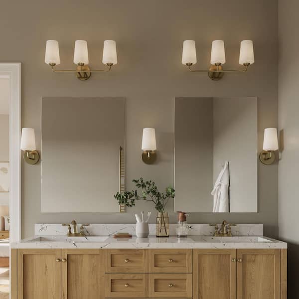 Celino 23.5 in. 3-Light Champagne Bronze Bathroom Vanity Light with White Glass Shade