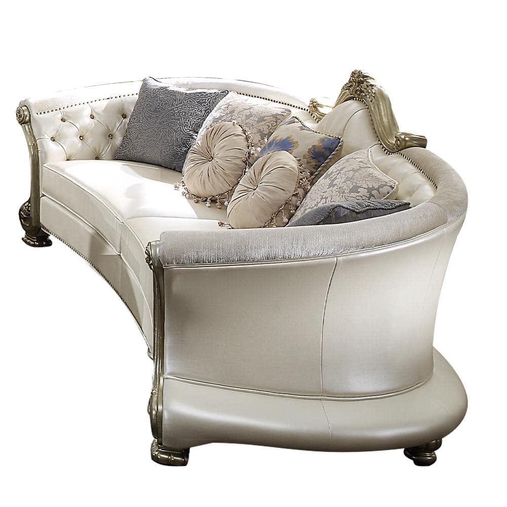 Dresden II Pearl Gold Patina Tufted Leather Sofa with Pillows