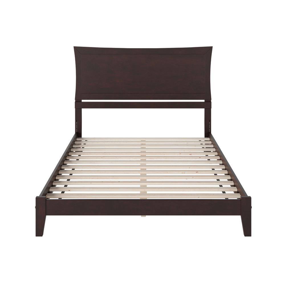 Espresso Queen Wood Platform Bed with Upholstered Headboard