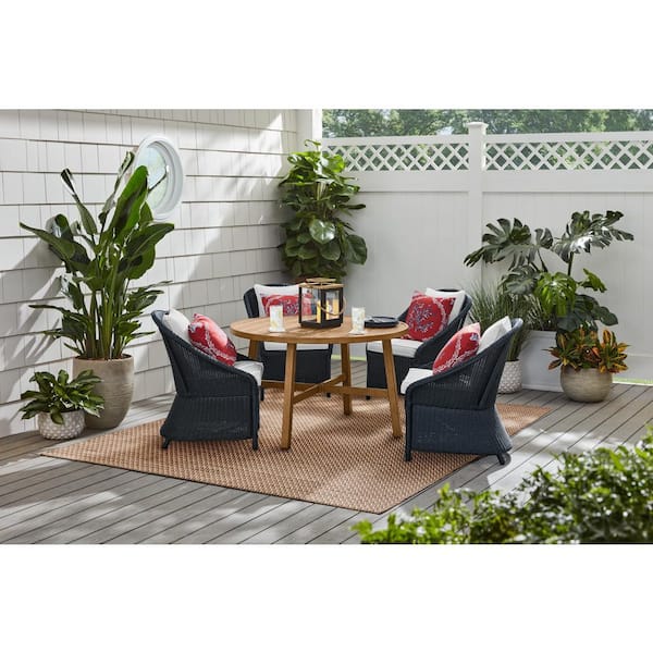 Hampton Bay Ryland 5-Piece Wicker Outdoor Dining Set with CushionGuard White Cushions