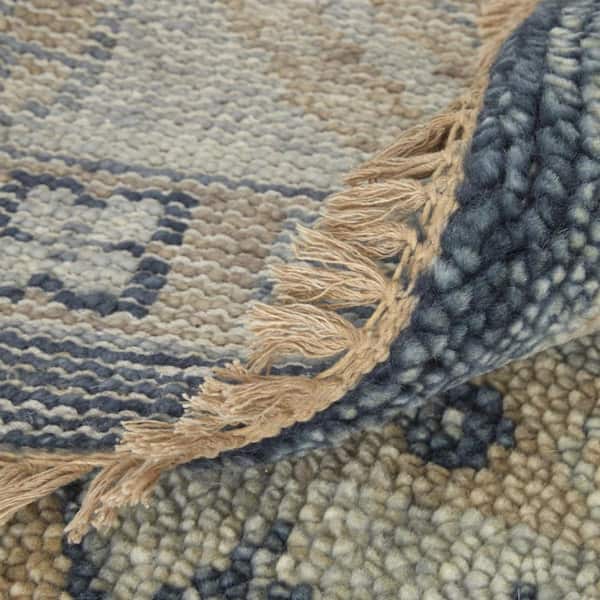 2 ft. x 12 ft. Blue, Ivory Geometric Runner Rug