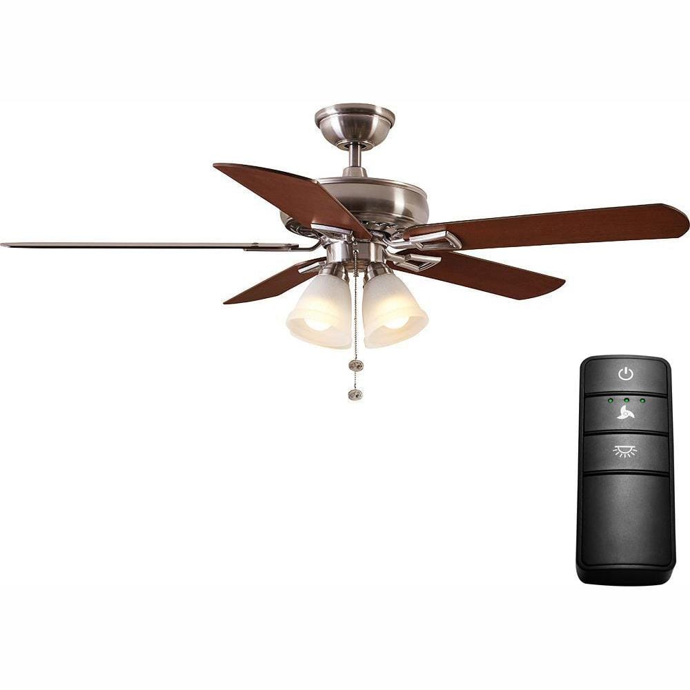 Hampton Bay Lyndhurst 52 In Led Brushed Nickel Ceiling Fan With Light Kit And Remote Control 19974 The Home Depot
