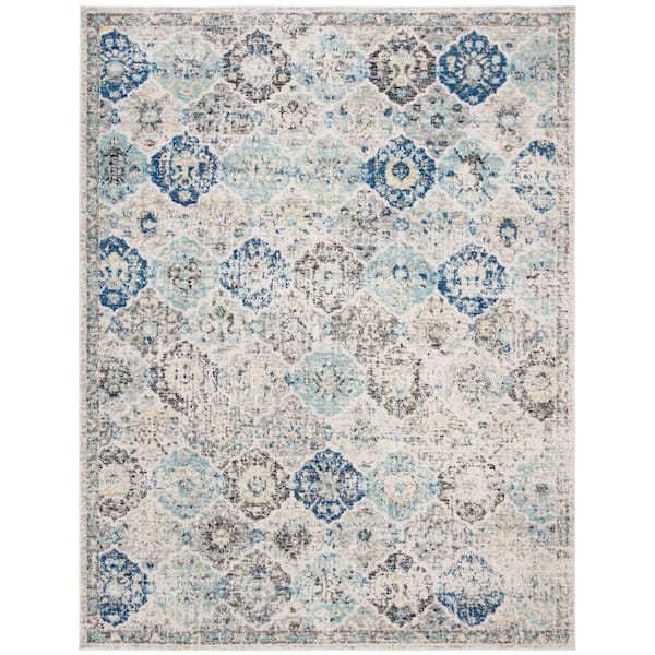 SAFAVIEH Madison Ivory/Aqua 10 ft. x 14 ft. Border Floral Medallion Geometric Area Rug