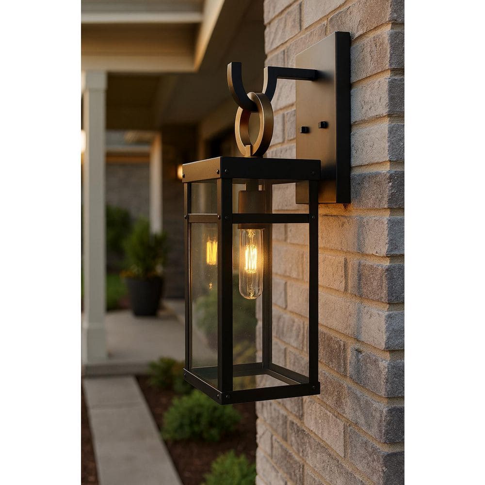 Porter Small Outdoor Wall Mount Lantern + LED bulb, Black + Burnished Bronze price history on PriceWatchPro