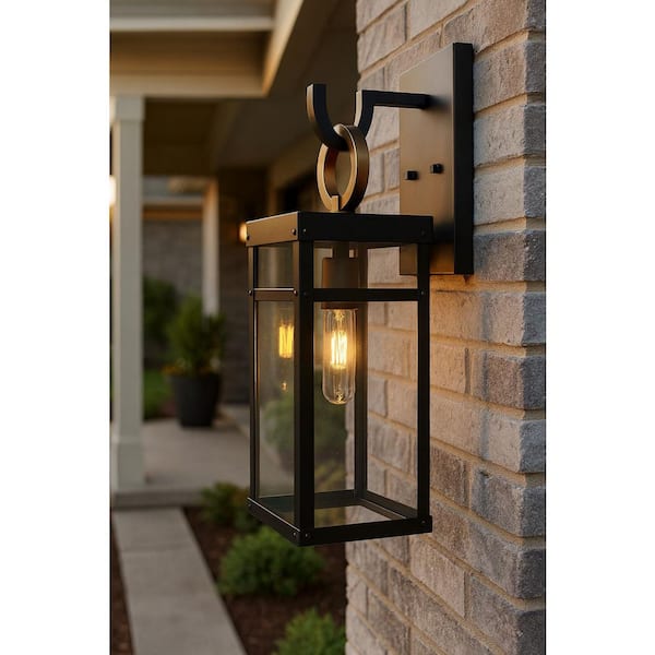 Hinkley Porter Small Outdoor Wall Mount Lantern + LED bulb, Black + Burnished Bronze