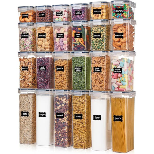 Airtight 24 Piece BPA Free Plastic Food Storage Containers with Lids and Labels for Kitchen Pantry Organization Set
