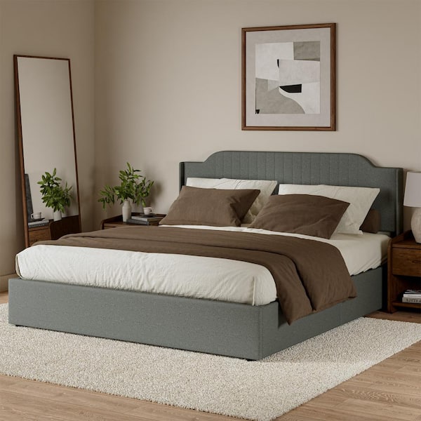 JAYDEN CREATION Fabiola Gray Wood and Metal Frame King 80.5