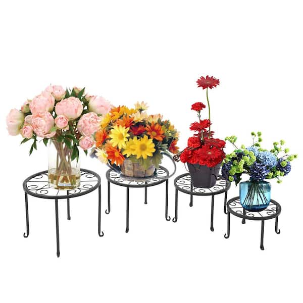 VINGLI 4-in-1 Potted Indoor/Outdoor Iron Plant Stand Planter Holder, Flower Pot Stand Black