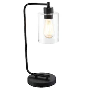 19 in. 1-Light Matte Black Table Lamp with Clear Glass Shade