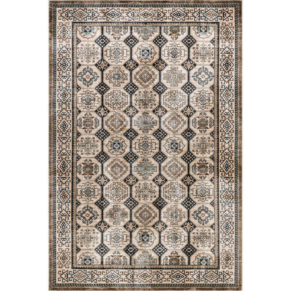 RUGS USA Lauren Liess Valerian Tile Machine Washable Light Beige 5 ft. x 8 ft. Indoor/Outdoor Patio Rug