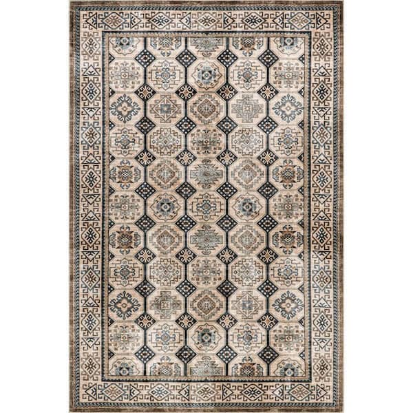 Valerian Tile Machine Washable Light Beige 8 ft. x 10 ft. Indoor/Outdoor Patio Rug