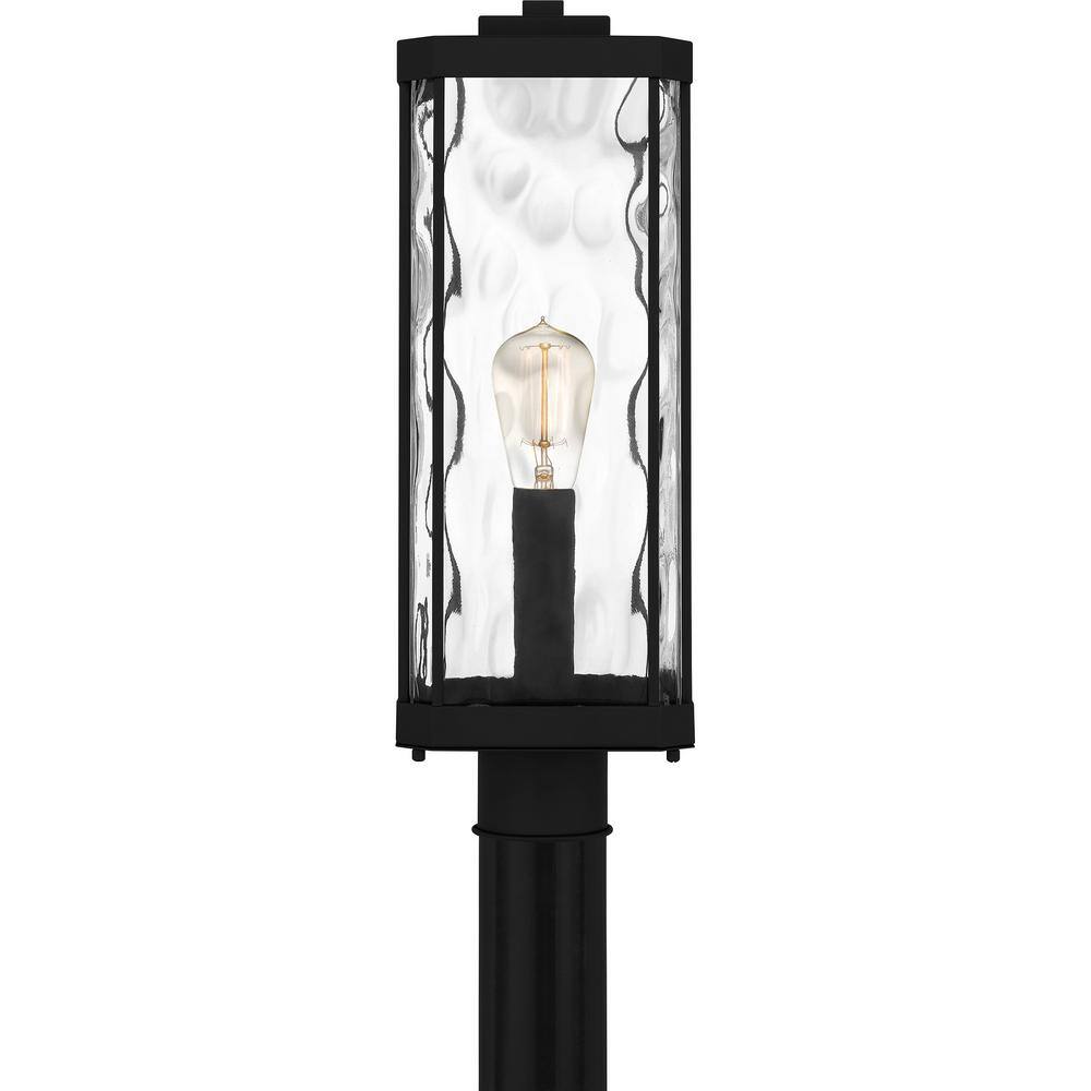 Matte Black Steel Outdoor Post Lantern with Clear Hammered Glass