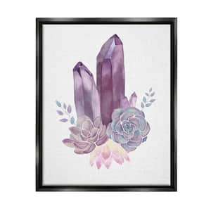Succulent Crystal Flower Purple Blue Watercolor Painting by Ziwei Li Floater Frame Nature Wall Art Print 21 in. x 17 in.