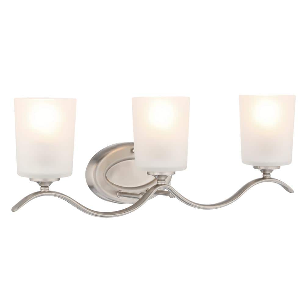 Brushed Nickel 3-Light Bath Vanity with Etched Glass Shades
